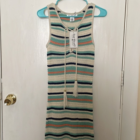 NWT Say What? Crochet Swimsuit Beach Cover Up V Neck Dress - Picture 4 of 6